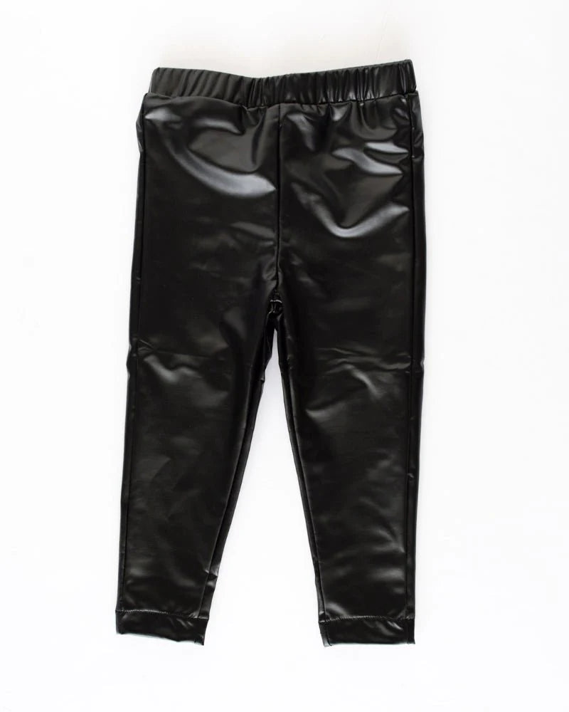 Shannon Stretch Leggings- Faux Black Leather- By Bailey's Blossoms